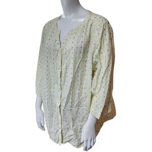 Denim & Company Yellow Polka Dot Button Down Shirt (2X)